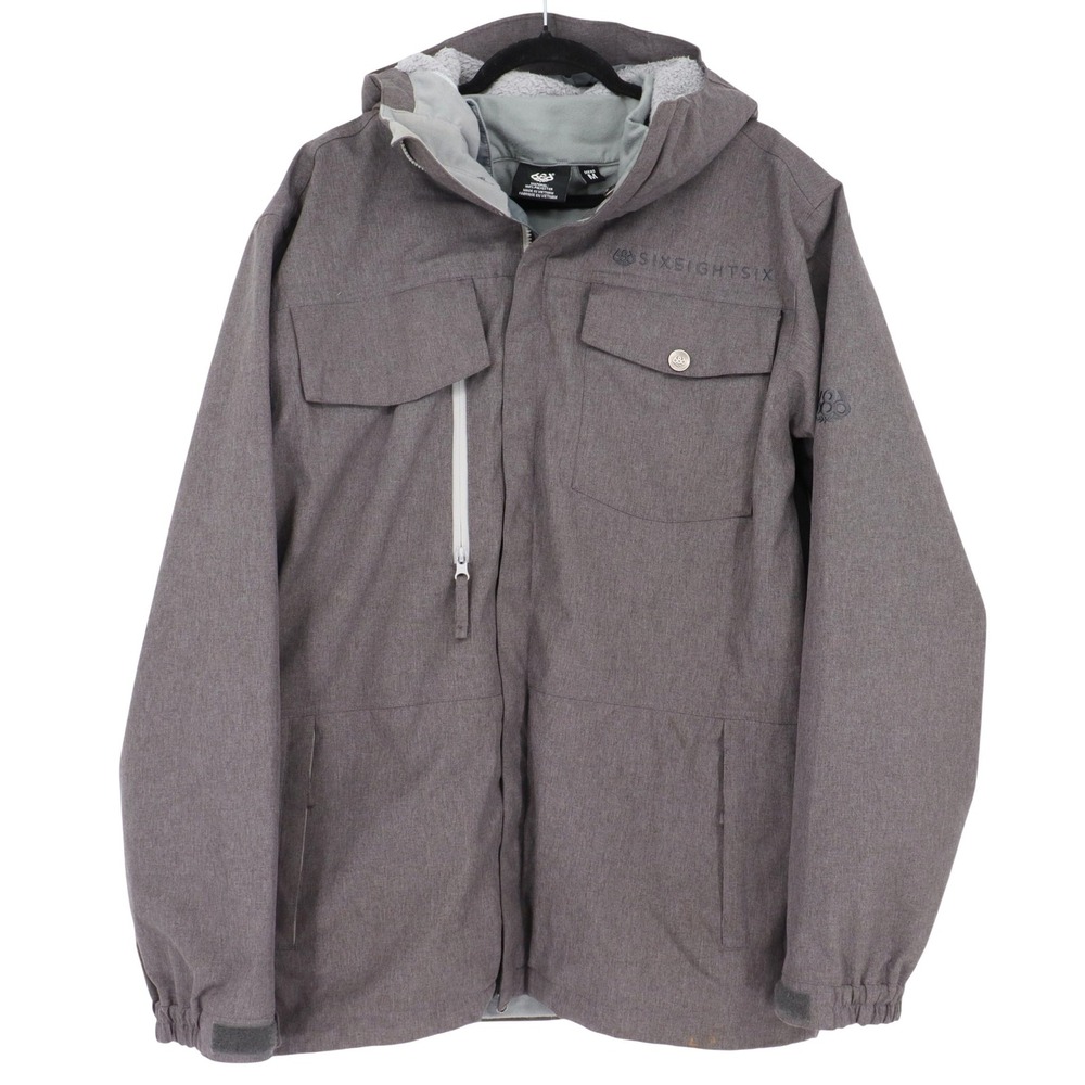 686 Six Eight Six Mens Snowboard Jacket Size M Gray Heather Lined Hooded Ski